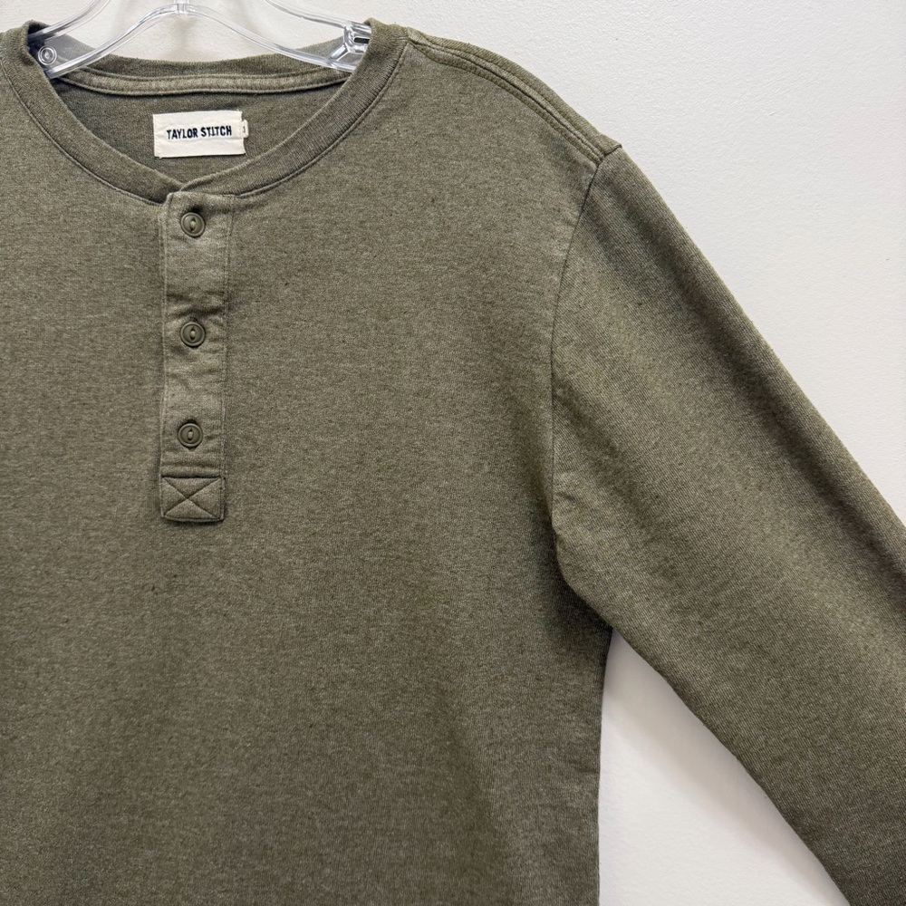 Taylor Stitch The Heavy Bag Henley Shirt Long Sleeve Pullover Olive Army Green - Picture 5 of 8